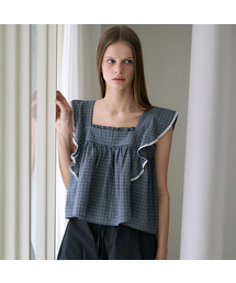 Check Ruffle Blouse [Navy]