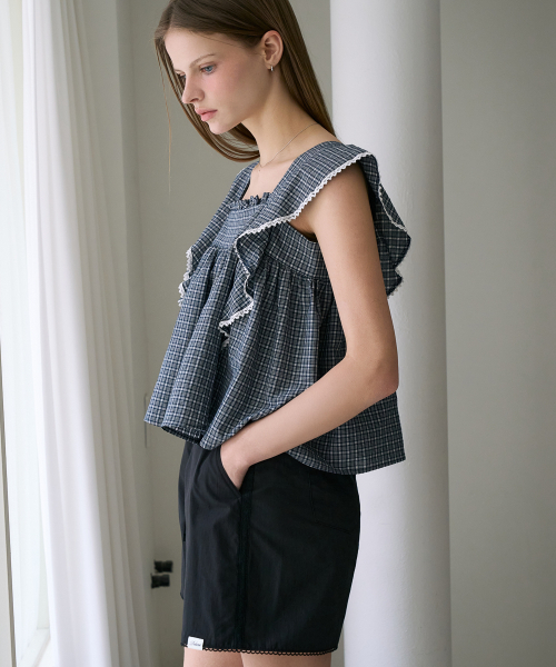 DEHEVE（デヘヴェ）の「Check Ruffle Blouse [Navy]（シャツ/ブラウス・レディース・ネイビー・SMALL/MEDIUM）」の9枚目の写真