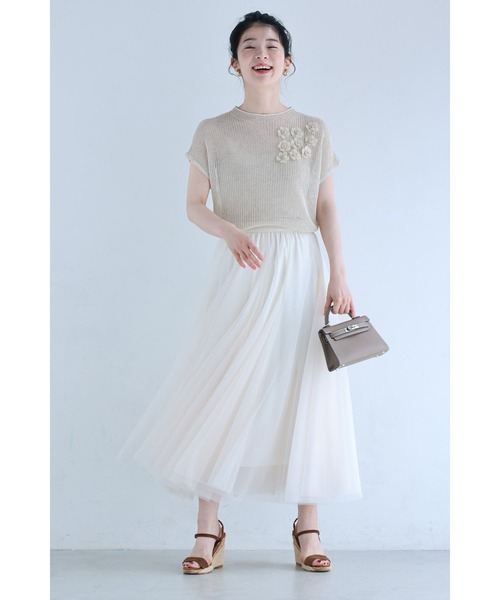 cawaii(カワイイ)の「咲き浮かぶ花の涼しいニットカットソートップス(ニット/セーター・レディース・ベージュ・FREE)」の7枚目の写真