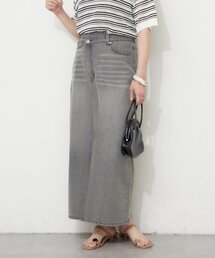 【細見え】フロントスリットデニムロングスカート
