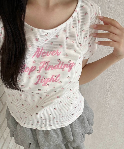 PHILLY(フィリー)の「リトルフラワーワッフルTシャツ(Tシャツ/カットソー・レディース・ピンク/ブルー・FREE)」の2枚目の写真