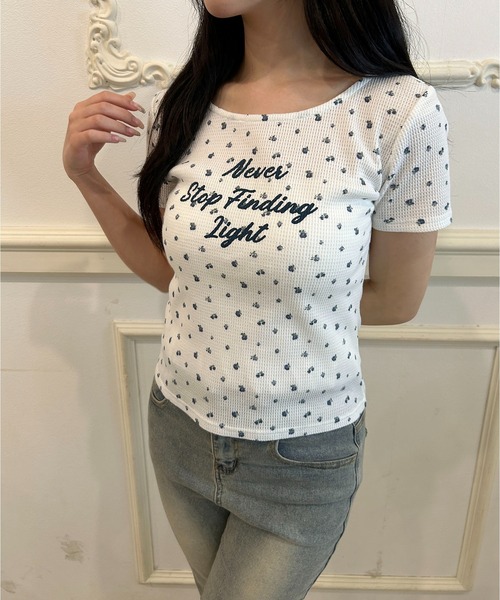 PHILLY(フィリー)の「リトルフラワーワッフルTシャツ(Tシャツ/カットソー・レディース・ピンク/ブルー・FREE)」の3枚目の写真