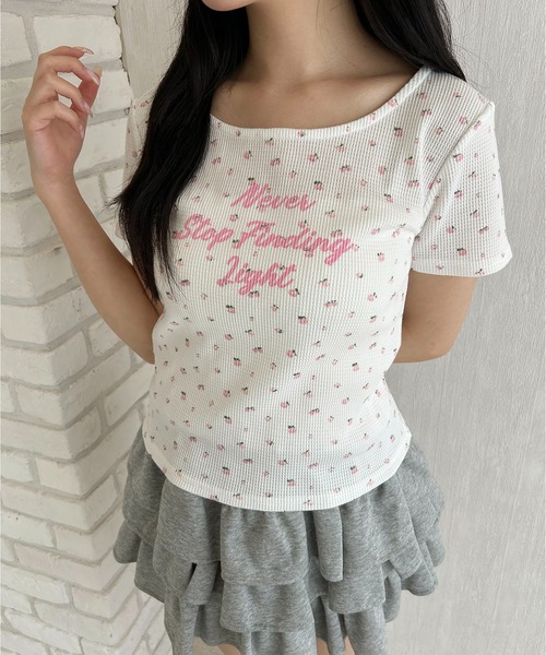 PHILLY(フィリー)の「リトルフラワーワッフルTシャツ(Tシャツ/カットソー・レディース・ピンク/ブルー・FREE)」の6枚目の写真