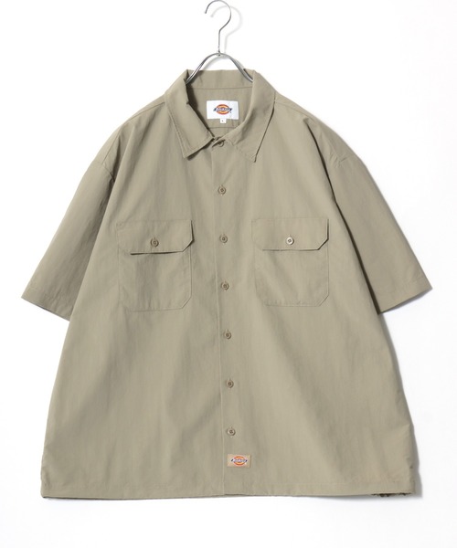 Dickies（ディッキーズ）の「2026SS Dickies/ディッキーズ オーバーサイズ ナイロンワッシャー ワンポイントロゴ 裾ドローコード 半袖 ワークシャツ（シャツ/ブラウス・メンズ・ブラック/カーキ・XL/M/L）」の3枚目の写真