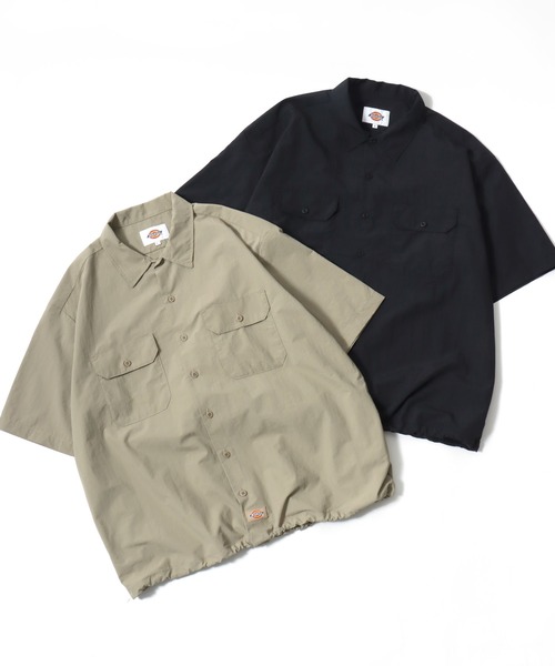 Dickies（ディッキーズ）の「2026SS Dickies/ディッキーズ オーバーサイズ ナイロンワッシャー ワンポイントロゴ 裾ドローコード 半袖 ワークシャツ（シャツ/ブラウス・メンズ・ブラック/カーキ・XL/M/L）」の16枚目の写真