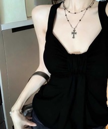 【カップ付き】センターギャザーホルターネックキャミソール