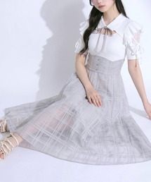 DearMyLoveRose（ディアマイラブローズ）の「デコルテオープンシアーチェックドッキング半袖ワンピース【大きいサイズあり】（ワンピース）」