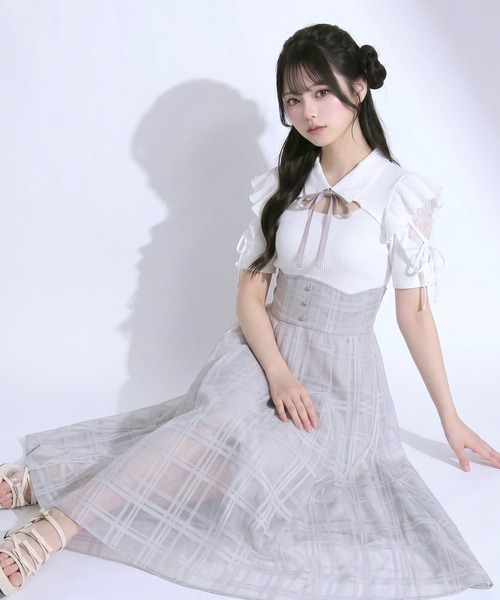 DearMyLoveRose(ディアマイラブローズ)の「デコルテオープンシアーチェックドッキング半袖ワンピース【大きいサイズあり】(ワンピース・レディース・ブラック/ブルー・L~LL/M-L/LL~3L)」の10枚目の写真