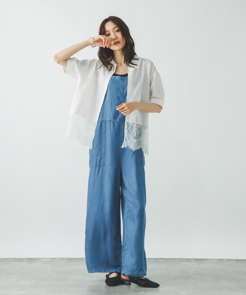 GLOBAL WORK(グローバルワーク)の「裾レースシャツ半袖無地/805193(シャツ/ブラウス・レディース・ホワイト/ライトブルー・REGULAR/SHORT)」の3枚目の写真