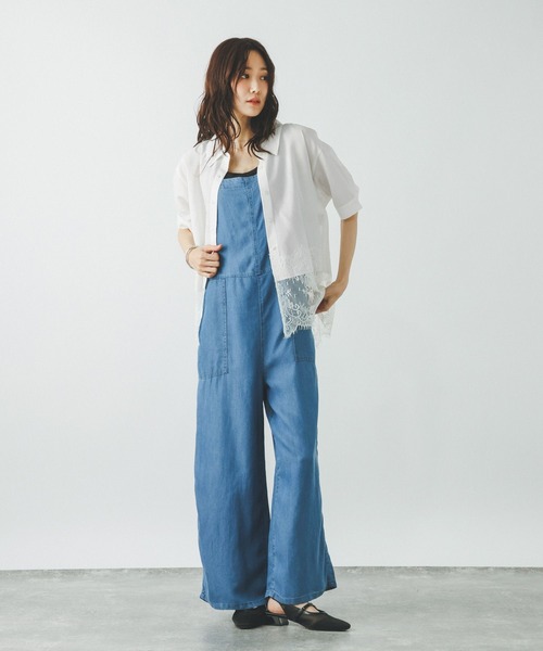 GLOBAL WORK(グローバルワーク)の「裾レースシャツ半袖無地/805193(シャツ/ブラウス・レディース・ホワイト/ライトブルー・REGULAR/SHORT)」の4枚目の写真