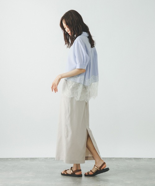 GLOBAL WORK(グローバルワーク)の「裾レースシャツ半袖無地/805193(シャツ/ブラウス・レディース・ホワイト/ライトブルー・REGULAR/SHORT)」の8枚目の写真