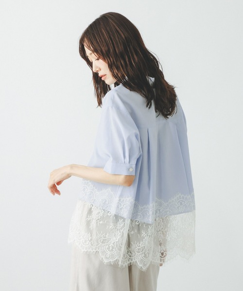 GLOBAL WORK(グローバルワーク)の「裾レースシャツ半袖無地/805193(シャツ/ブラウス・レディース・ホワイト/ライトブルー・REGULAR/SHORT)」の10枚目の写真