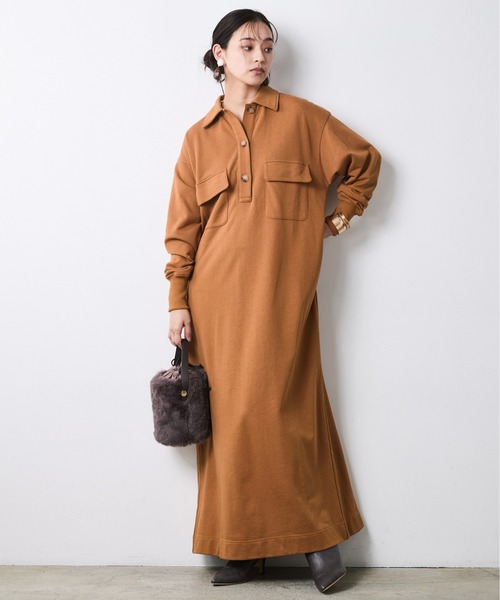 CHIC STYLE（シックスタイル）の「スウェットシャツワンピース＜大きいサイズ有＞シックスタイル（ワンピース・レディース・ベージュ系/ブラック・L/3L/LL/4L/5L）」の2枚目の写真