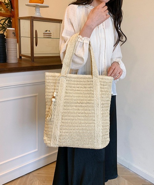 Mignonjour（ミニョンジュール）の「Mignonjour/リゾートメッシュトートバッグ M2951（トートバッグ・レディース・ベージュ/ブラウン・FREE）」の4枚目の写真