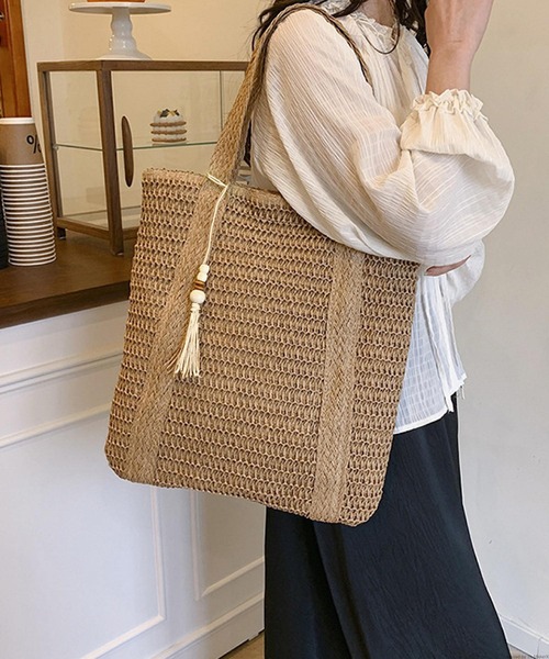 Mignonjour（ミニョンジュール）の「Mignonjour/リゾートメッシュトートバッグ M2951（トートバッグ・レディース・ベージュ/ブラウン・FREE）」の6枚目の写真