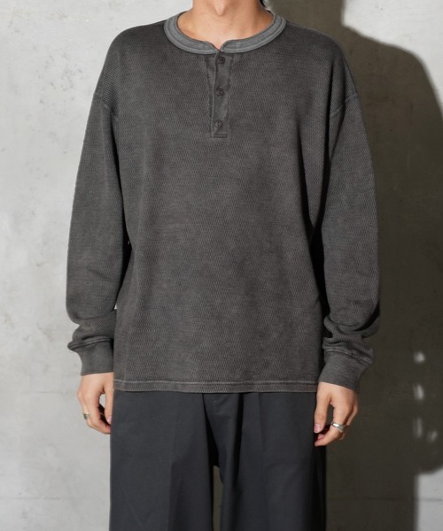 TOWNCRAFT(タウンクラフト)の「TOWNCRAFT / タウンクラフト COTTON THERMAL 3B HENLEY TEE コットン サーマル 3ボタン ヘンリーネックTシャツ(Tシャツ/カットソー・メンズ・ネイビー/グレー/ナチュラル/ピンク/ブラック・MEDIUM/LARGE)」の6枚目の写真