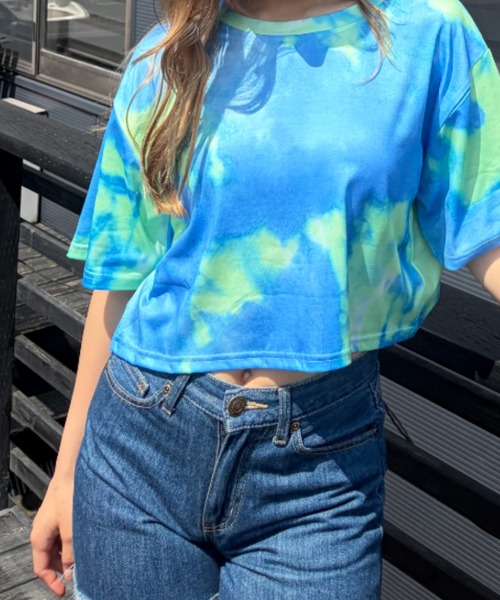 Loco Ocean(ロコオーシャン)の「ニュアンスタイダイ染め クロップド丈 ショート半袖Tシャツ(Tシャツ/カットソー・レディース・パープル/オレンジ/グリーン・FREE)」の9枚目の写真