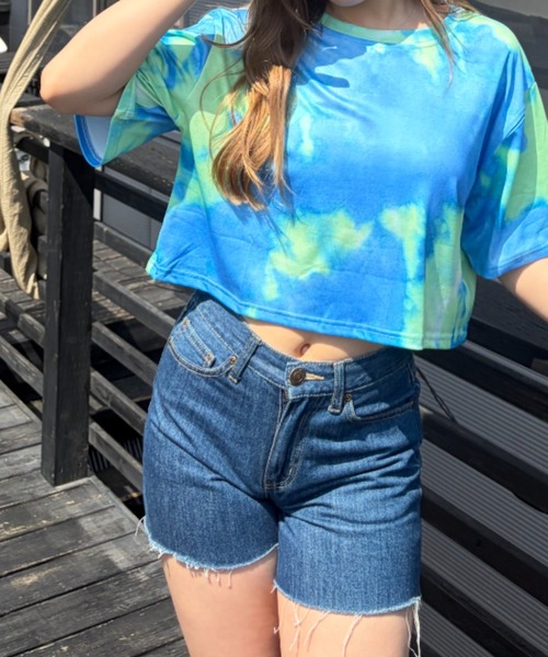 Loco Ocean(ロコオーシャン)の「ニュアンスタイダイ染め クロップド丈 ショート半袖Tシャツ(Tシャツ/カットソー・レディース・パープル/オレンジ/グリーン・FREE)」の10枚目の写真