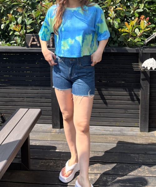 Loco Ocean(ロコオーシャン)の「ニュアンスタイダイ染め クロップド丈 ショート半袖Tシャツ(Tシャツ/カットソー・レディース・パープル/オレンジ/グリーン・FREE)」の12枚目の写真