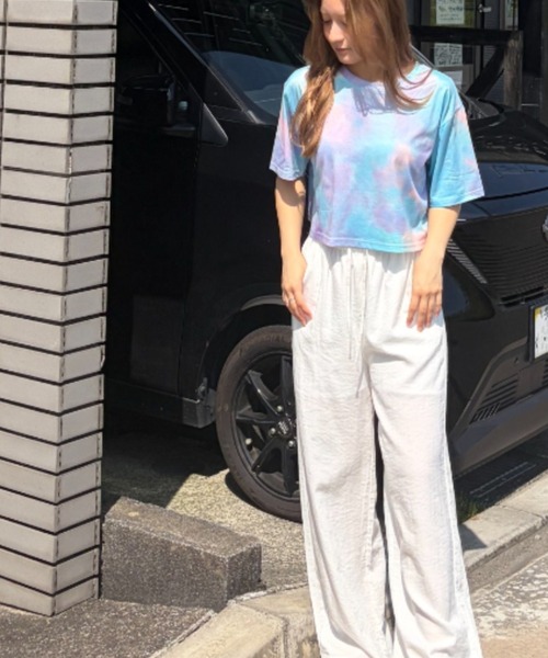 Loco Ocean(ロコオーシャン)の「ニュアンスタイダイ染め クロップド丈 ショート半袖Tシャツ(Tシャツ/カットソー・レディース・パープル/オレンジ/グリーン・FREE)」の15枚目の写真
