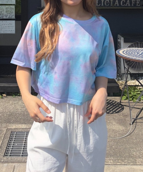 Loco Ocean(ロコオーシャン)の「ニュアンスタイダイ染め クロップド丈 ショート半袖Tシャツ(Tシャツ/カットソー・レディース・パープル/オレンジ/グリーン・FREE)」の16枚目の写真