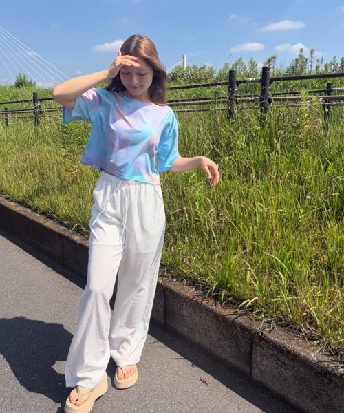 Loco Ocean(ロコオーシャン)の「ニュアンスタイダイ染め クロップド丈 ショート半袖Tシャツ(Tシャツ/カットソー・レディース・パープル/オレンジ/グリーン・FREE)」の18枚目の写真