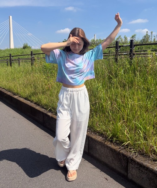 Loco Ocean(ロコオーシャン)の「ニュアンスタイダイ染め クロップド丈 ショート半袖Tシャツ(Tシャツ/カットソー・レディース・パープル/オレンジ/グリーン・FREE)」の19枚目の写真