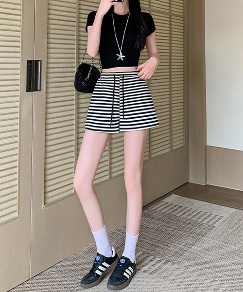 shyam inspiration（シャムインスピレーション）の「ボーダーイージーショートパンツ（その他パンツ・レディース・ホワイト/グレー・M/L）」の16枚目の写真