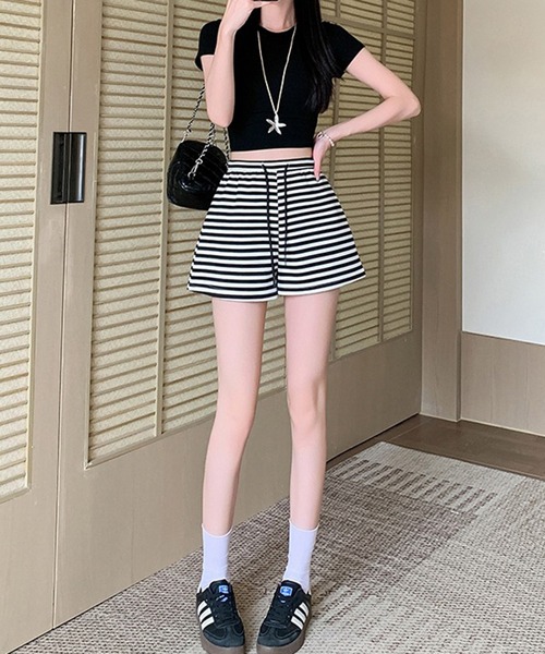shyam inspiration（シャムインスピレーション）の「ボーダーイージーショートパンツ（その他パンツ・レディース・ホワイト/グレー・M/L）」の15枚目の写真
