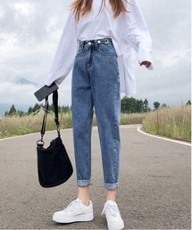 デニムパンツ テーパードパンツ ウエスト調整可能