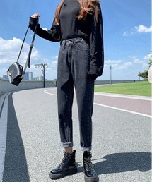 デニムパンツ テーパードパンツ ウエスト調整可能