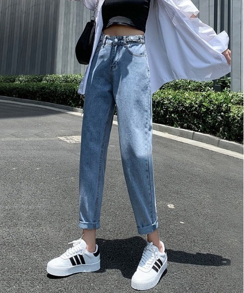 BACKYARD FAMILY(バックヤードファミリー)の「デニムパンツ テーパードパンツ ウエスト調整可能(デニムパンツ・レディース・ブラック/ネイビー/ライトブルー/ブルー・S/M/L/XL)」の9枚目の写真