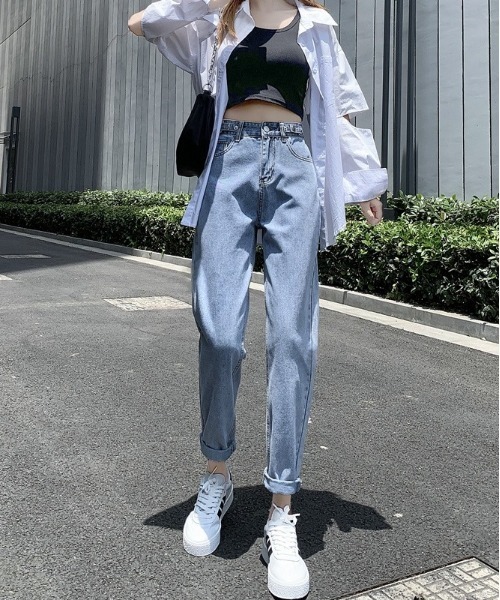 BACKYARD FAMILY(バックヤードファミリー)の「デニムパンツ テーパードパンツ ウエスト調整可能(デニムパンツ・レディース・ブラック/ネイビー/ライトブルー/ブルー・S/M/L/XL)」の10枚目の写真