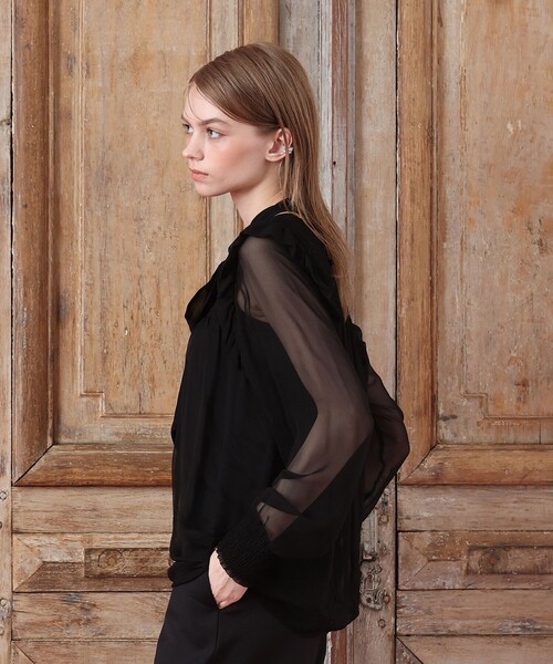 LOULOU WILLOUGHBY(ルルウィルビー)の「シルクシフォンシャーリングブラウス(シャツ/ブラウス・レディース・ブラック/オフホワイト/ボルドー・2)」の6枚目の写真