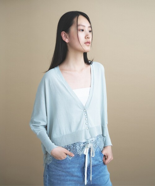 cloenc(クロエンス)の「AIRYDRY ドルマン レースニットカーディガン【遮熱/マシンウォッシュ】(カーディガン/ボレロ・レディース・ライトグリーン/ネイビー/オフホワイト・02)」の16枚目の写真