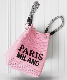 1111clothing（ワンフォークロージング）の「PARIS MILANO ロゴジャガード ニット ミニ 巾着バッグ / PARIS MILANO Logo Drawstring Bag（ハンドバッグ）」