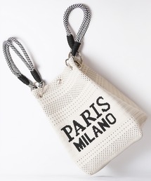 1111clothing（ワンフォークロージング）の「PARIS MILANO ロゴジャガード ニット ミニ 巾着バッグ / PARIS MILANO Logo Drawstring Bag（ハンドバッグ）」