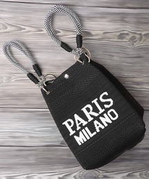 1111clothing（ワンフォークロージング）の「PARIS MILANO ロゴジャガード ニット ミニ 巾着バッグ / PARIS MILANO Logo Drawstring Bag（ハンドバッグ）」
