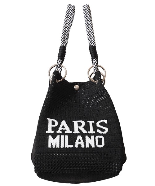 1111clothing(ワンフォークロージング)の「PARIS MILANO ロゴジャガード ニット ミニ 巾着バッグ / PARIS MILANO Logo Drawstring Bag(ハンドバッグ・レディース・ピンク/ブラック/ベージュ/グリーン/アイボリー・FREE)」の22枚目の写真