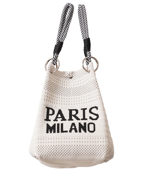 1111clothing(ワンフォークロージング)の「PARIS MILANO ロゴジャガード ニット ミニ 巾着バッグ / PARIS MILANO Logo Drawstring Bag(ハンドバッグ・レディース・ピンク/ブラック/ベージュ/グリーン/アイボリー・FREE)」の21枚目の写真