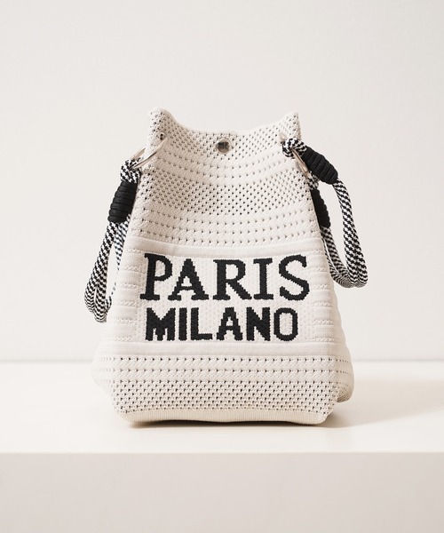 1111clothing(ワンフォークロージング)の「PARIS MILANO ロゴジャガード ニット ミニ 巾着バッグ / PARIS MILANO Logo Drawstring Bag(ハンドバッグ・レディース・ピンク/ブラック/ベージュ/グリーン/アイボリー・FREE)」の8枚目の写真