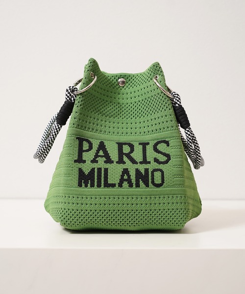 1111clothing(ワンフォークロージング)の「PARIS MILANO ロゴジャガード ニット ミニ 巾着バッグ / PARIS MILANO Logo Drawstring Bag(ハンドバッグ・レディース・ピンク/ブラック/ベージュ/グリーン/アイボリー・FREE)」の11枚目の写真