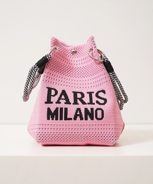1111clothing(ワンフォークロージング)の「PARIS MILANO ロゴジャガード ニット ミニ 巾着バッグ / PARIS MILANO Logo Drawstring Bag(ハンドバッグ・レディース・ピンク/ブラック/ベージュ/グリーン/アイボリー・FREE)」の12枚目の写真