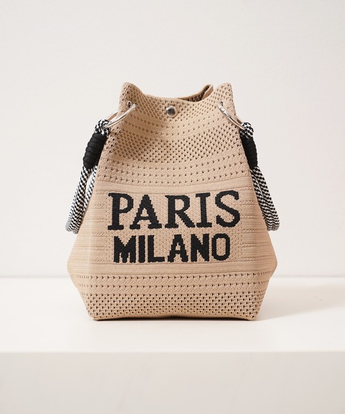 1111clothing(ワンフォークロージング)の「PARIS MILANO ロゴジャガード ニット ミニ 巾着バッグ / PARIS MILANO Logo Drawstring Bag(ハンドバッグ・レディース・ピンク/ブラック/ベージュ/グリーン/アイボリー・FREE)」の10枚目の写真