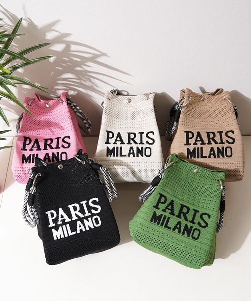 1111clothing(ワンフォークロージング)の「PARIS MILANO ロゴジャガード ニット ミニ 巾着バッグ / PARIS MILANO Logo Drawstring Bag(ハンドバッグ・レディース・ピンク/ブラック/ベージュ/グリーン/アイボリー・FREE)」の7枚目の写真