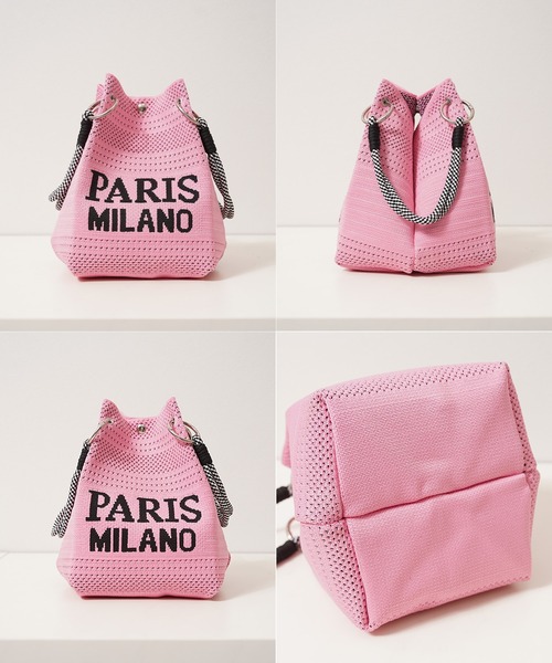 1111clothing(ワンフォークロージング)の「PARIS MILANO ロゴジャガード ニット ミニ 巾着バッグ / PARIS MILANO Logo Drawstring Bag(ハンドバッグ・レディース・ピンク/ブラック/ベージュ/グリーン/アイボリー・FREE)」の13枚目の写真