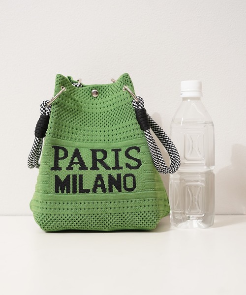 1111clothing(ワンフォークロージング)の「PARIS MILANO ロゴジャガード ニット ミニ 巾着バッグ / PARIS MILANO Logo Drawstring Bag(ハンドバッグ・レディース・ピンク/ブラック/ベージュ/グリーン/アイボリー・FREE)」の20枚目の写真