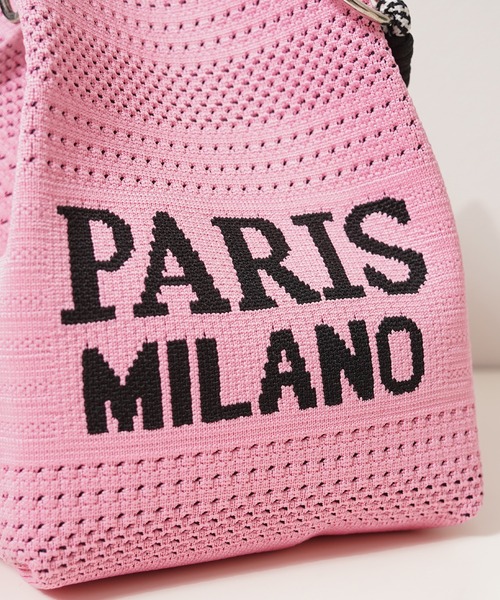 1111clothing(ワンフォークロージング)の「PARIS MILANO ロゴジャガード ニット ミニ 巾着バッグ / PARIS MILANO Logo Drawstring Bag(ハンドバッグ・レディース・ピンク/ブラック/ベージュ/グリーン/アイボリー・FREE)」の14枚目の写真
