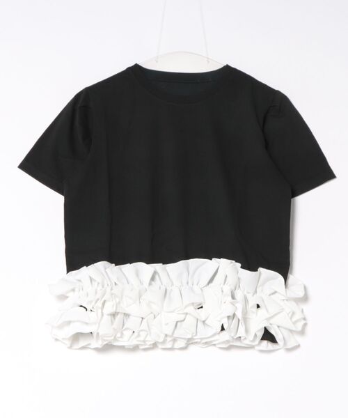 M y u(ミュー)の「MOFU裾フリルTee(Tシャツ/カットソー・レディース・ブラック×ホワイト/ホワイト×ホワイト/ホワイト×ブラック/ブラック×ブラック・FREE)」の2枚目の写真
