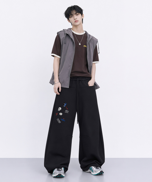 ARTISTWEAR（アーティストウェア）の「[ATW] リトル KAOS ライン ワイドパンツ - 2COLOR（スウェットパンツ・レディース・ブラック/グレー・X-LARGE/XX-LARGE/MEDIUM/LARGE）」の5枚目の写真